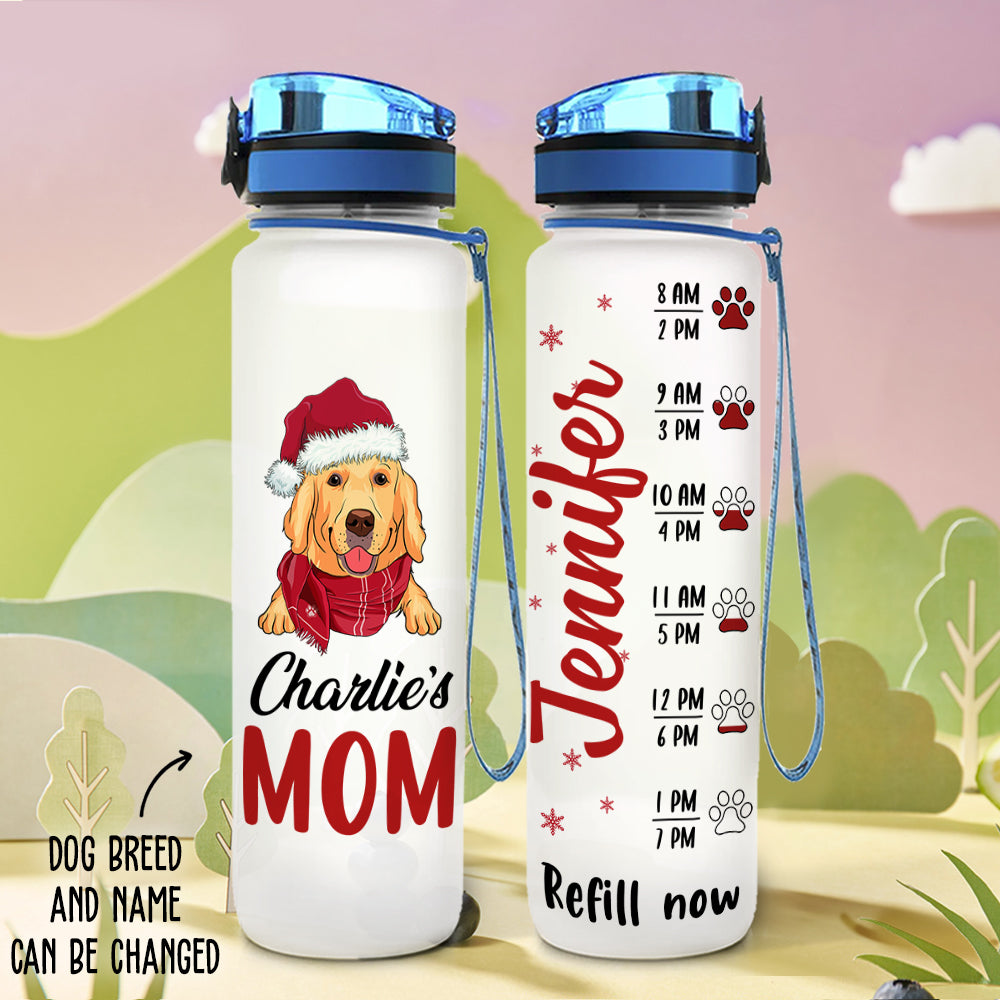 Personalized Dog Mom Christmas Water Tracker Bottle - Ideal Gift for Pet Lovers