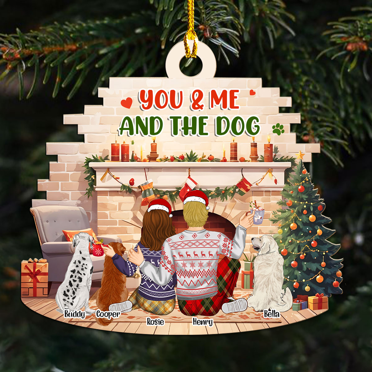 Personalized 'You, Me & Our Dogs Family' Custom Wood Christmas Ornament