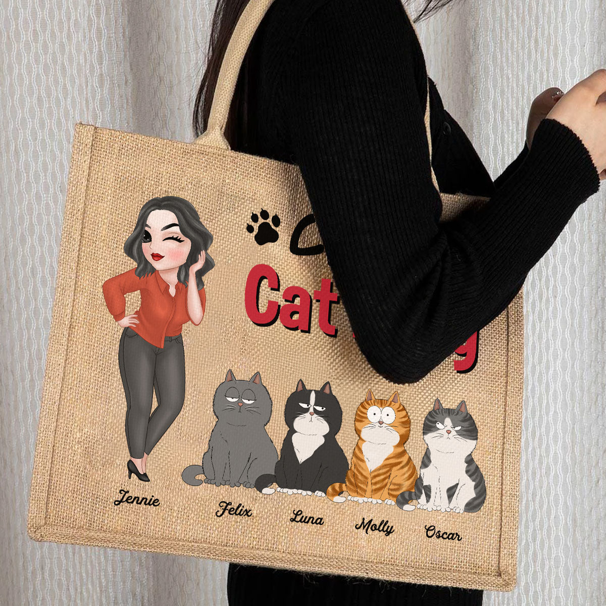 Personalized Crazy Cat Lady Jute Tote Bag - Unique and Customizable