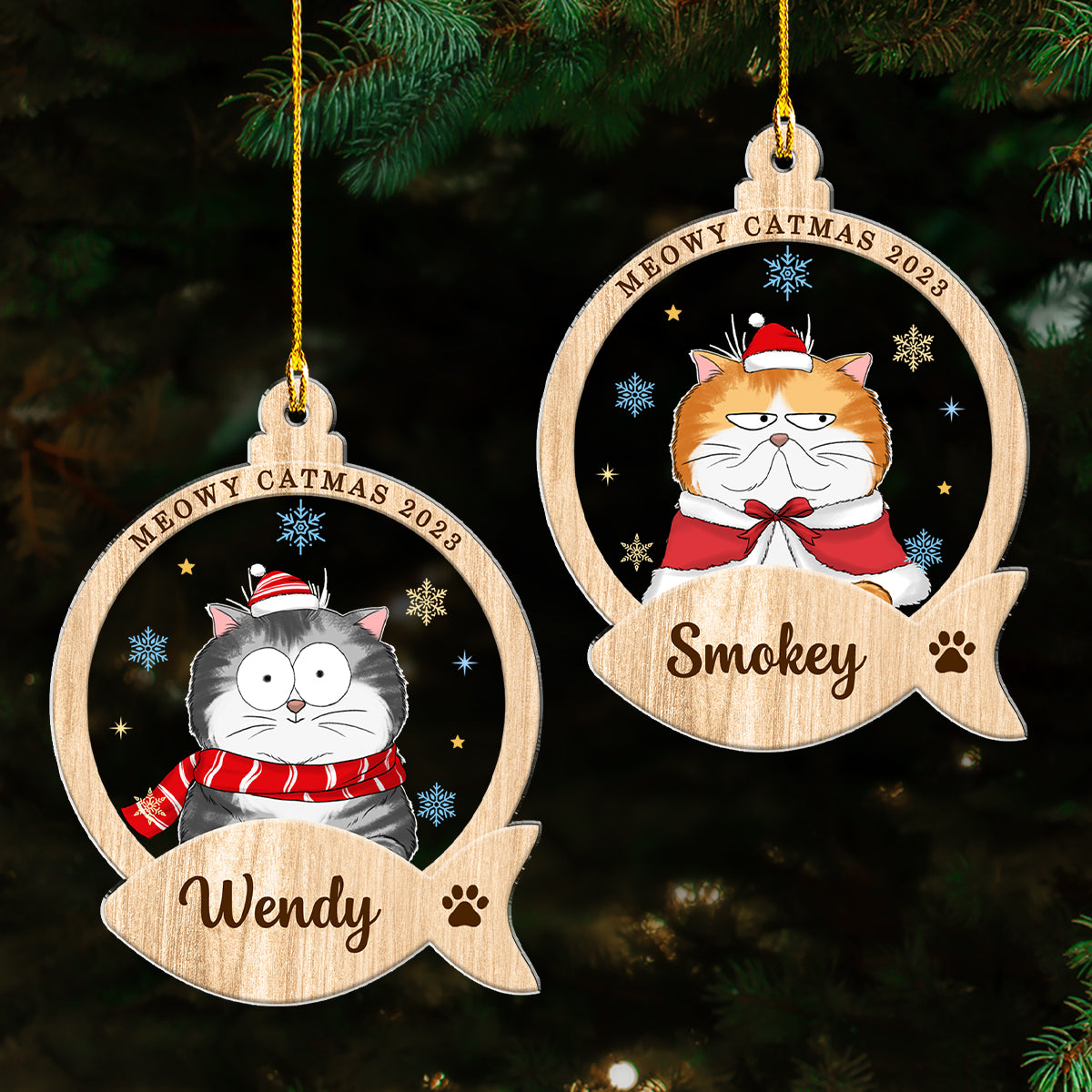 Adorable Cat & Snack Personalized Custom Acrylic Christmas Ornament