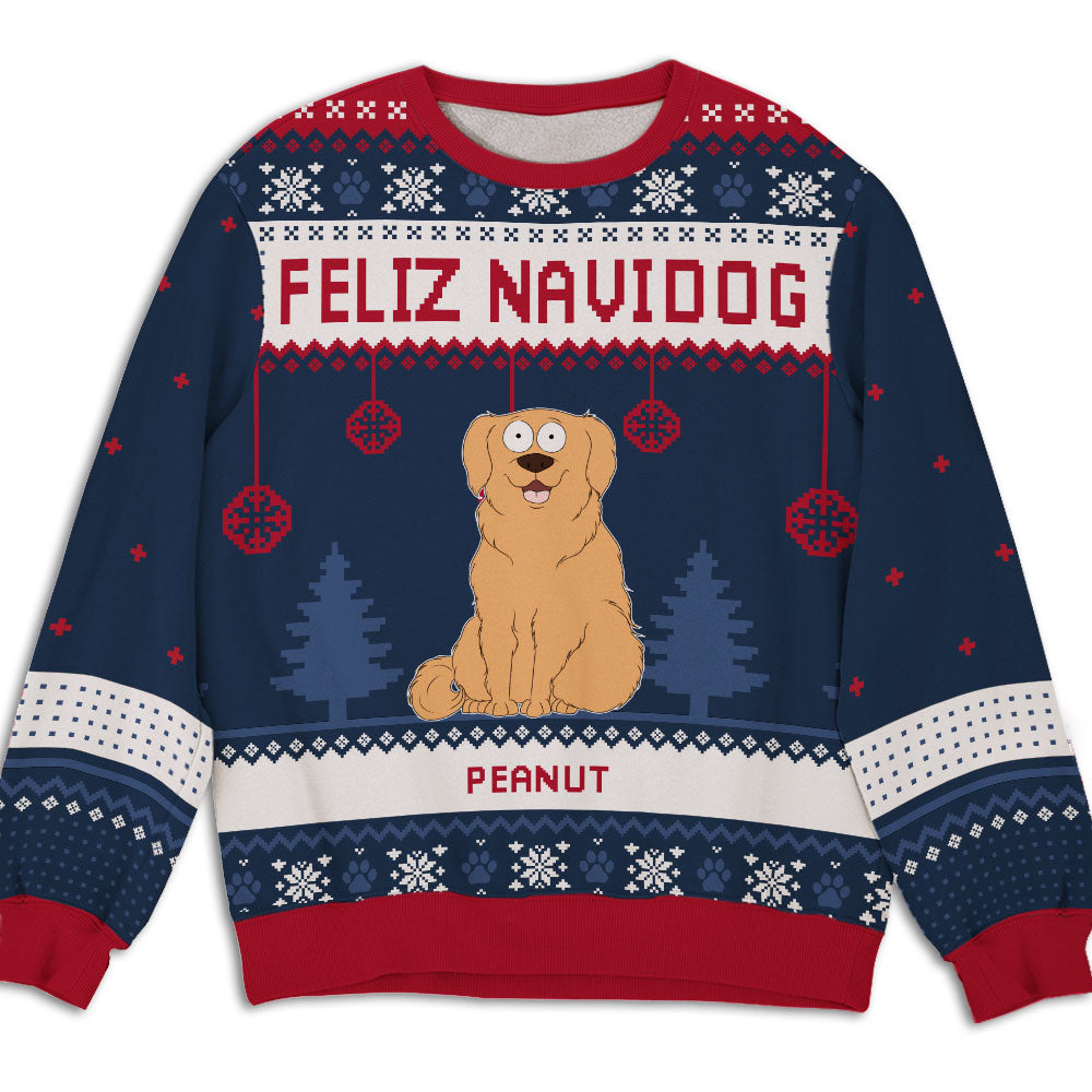 Feliz Navidog - Customizable All-Over Printed Dog Lover's Holiday Sweatshirt
