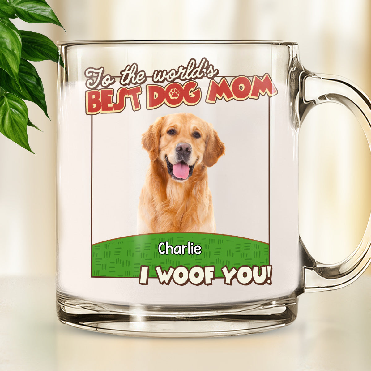 Customizable Dog Mom Dad Cartoon Photo Glass Mug - Personalized Gift
