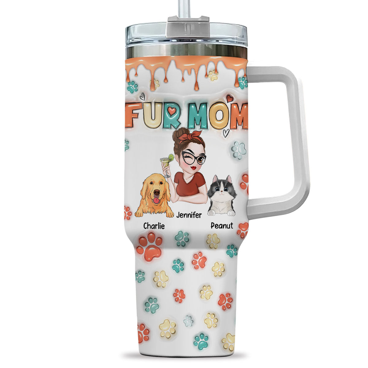 Mom of Pets Ver 2 - Customizable 3D Inflated Effect 40 Oz Personalized Tumbler