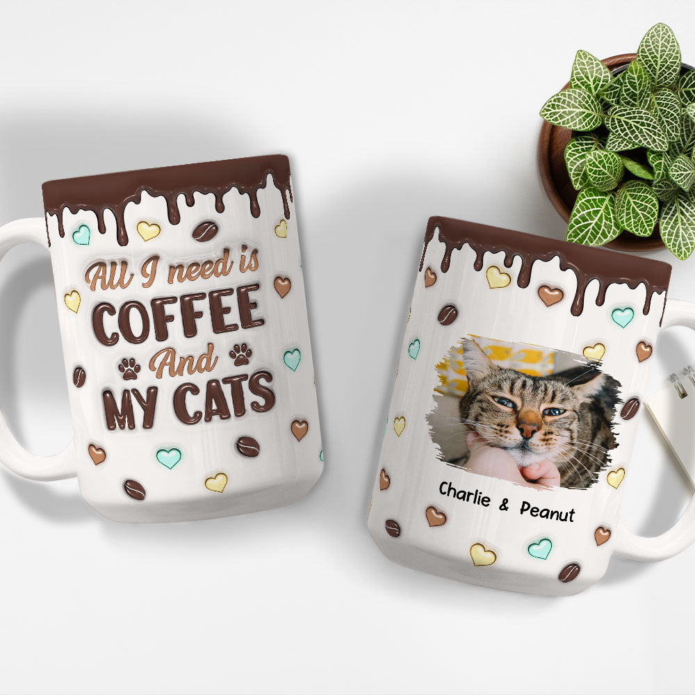 Personalized 3D Inflated Effect Coffee & Cat Photo Mug