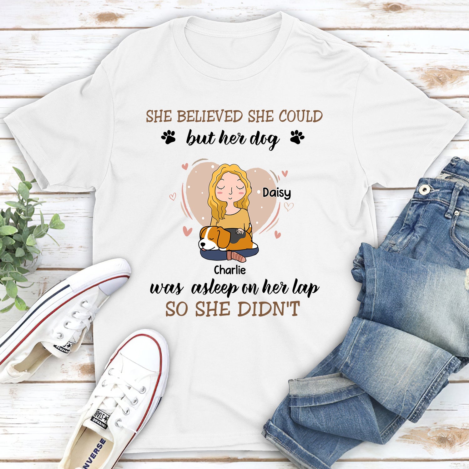 Personalized Unisex 'Asleep On Her Lap' T-shirt - Ideal Gift for Pet Lovers