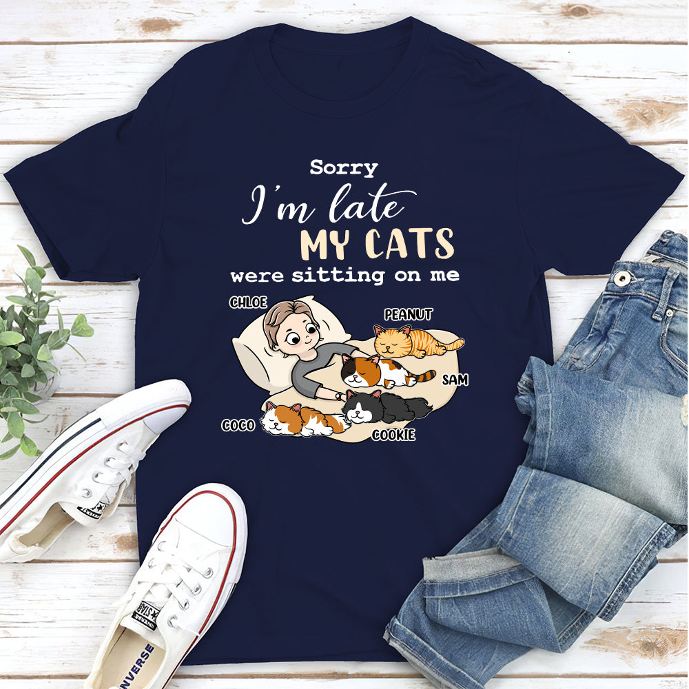Personalized 'Sorry I'm Late' Sleeping Cat Unisex T - shirt: Ideal Gift for Pet Lovers