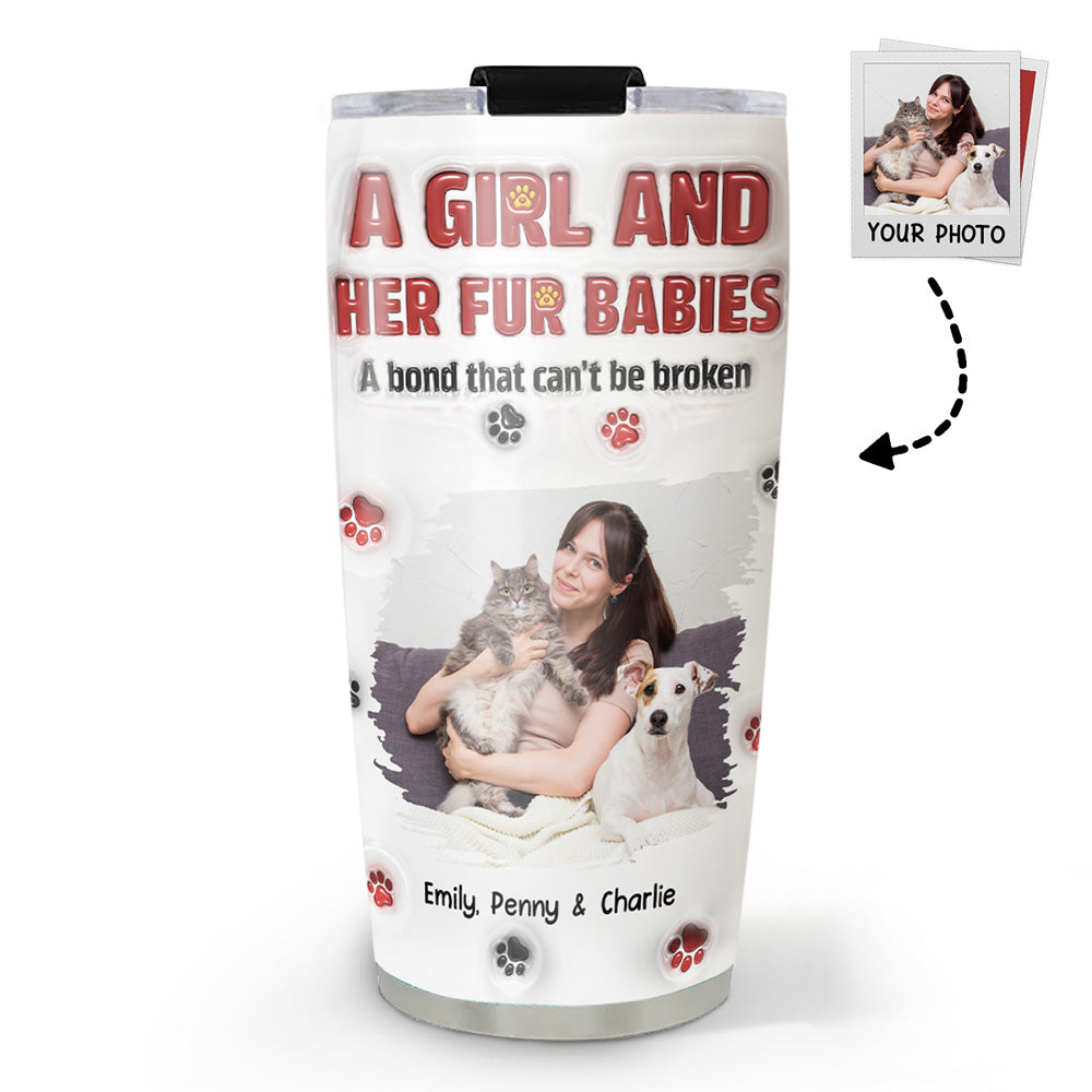 Personalized 3D Inflated Effect Tumbler: A Girl And Her Fur Babies Version Photo 2