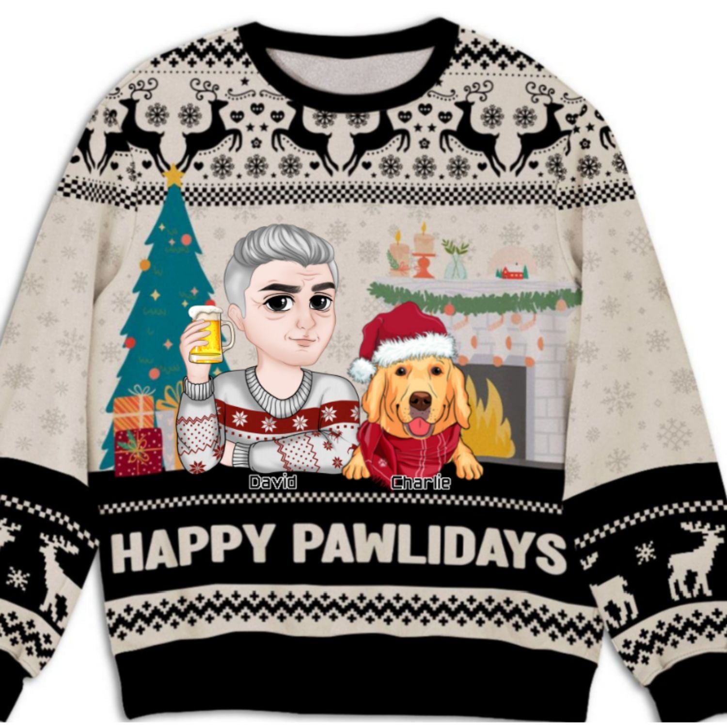 Happy Pawlidays Personalized All-Over Print Sweatshirt - Ideal Gift for Pet Lovers