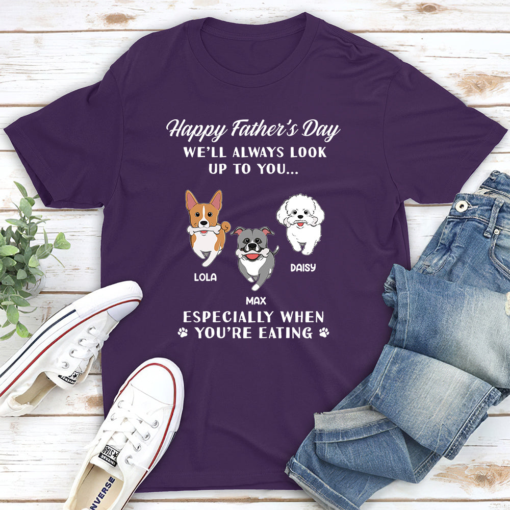 Personalized Custom Unisex Pet Lover T-shirt - Look Up While Eating