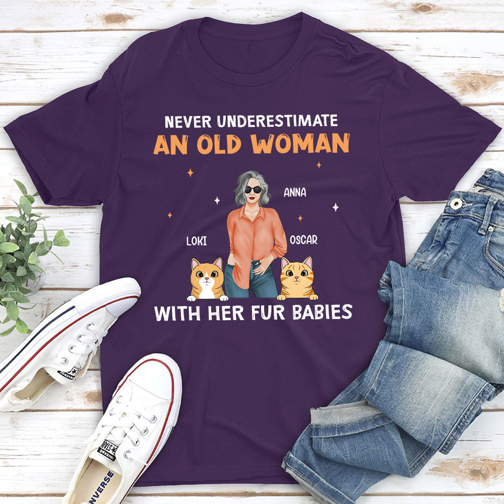 Personalized Custom Unisex T-shirt: Old Woman With Cat - Ideal Gift for Pet Lovers