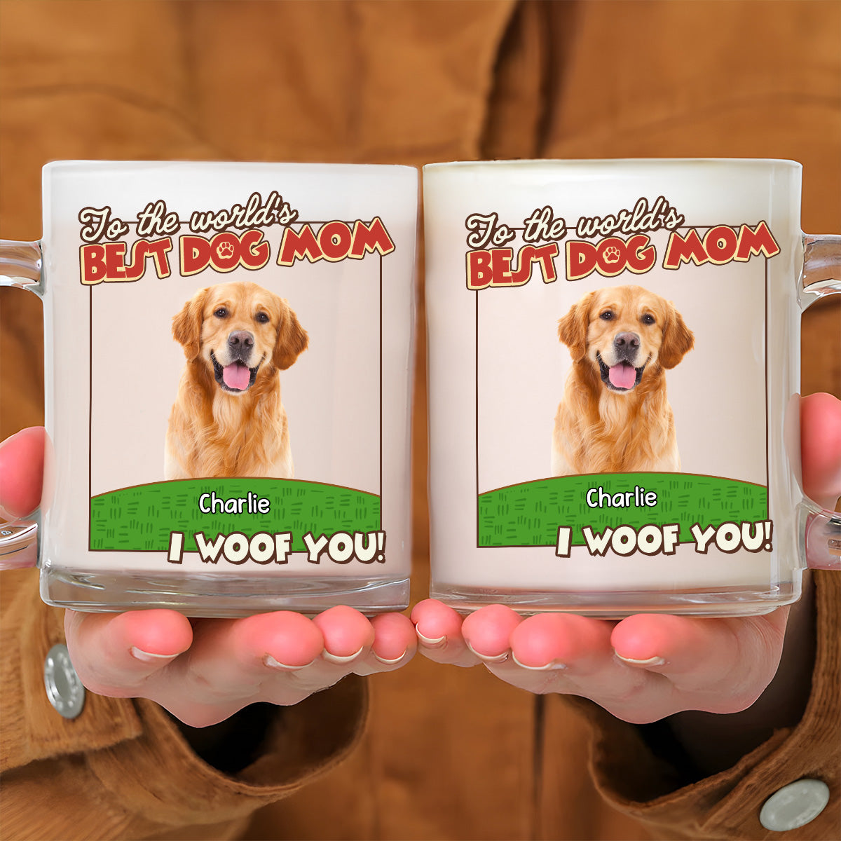 Customizable Dog Mom Dad Cartoon Photo Glass Mug - Personalized Gift
