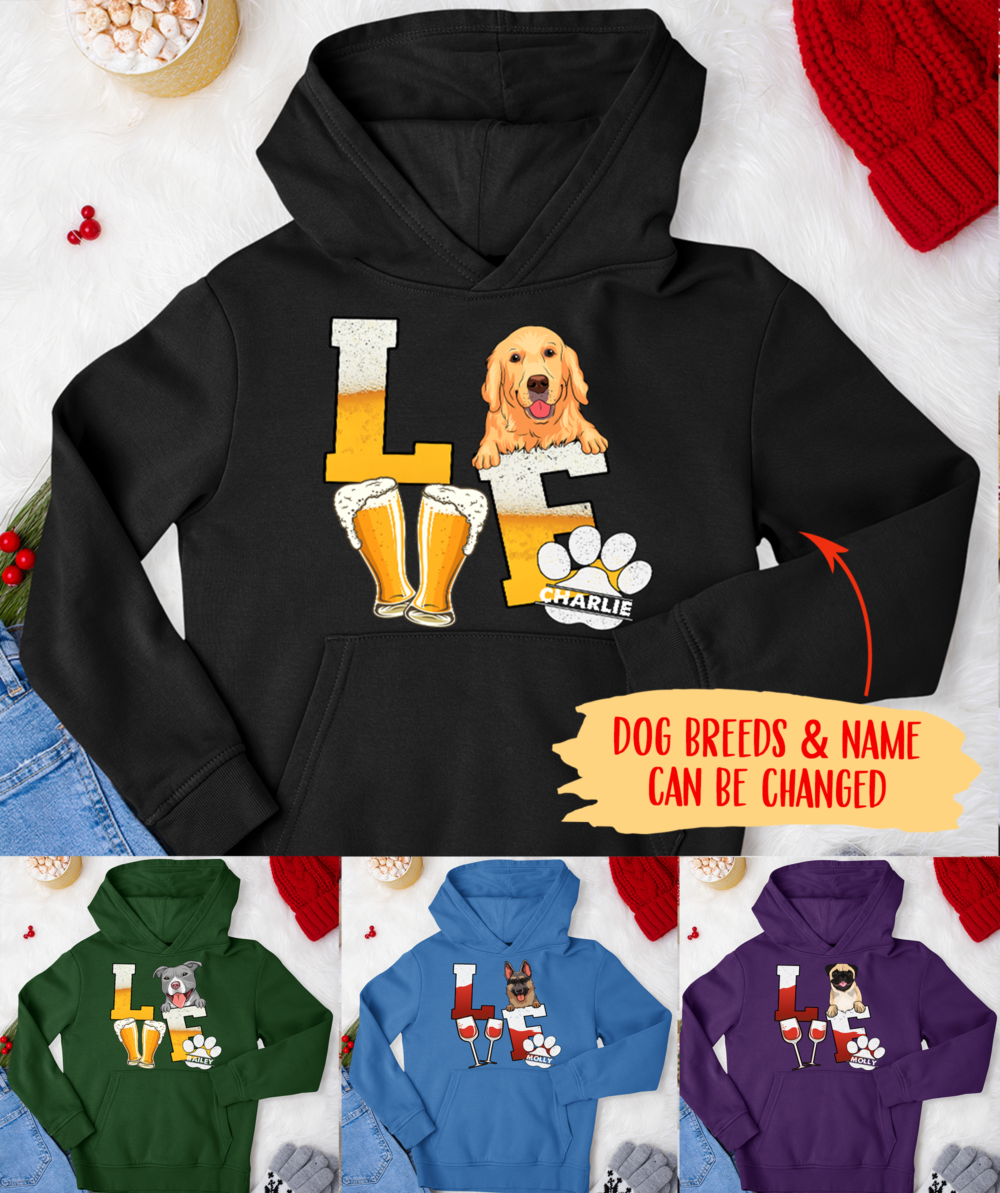 Personalized Unisex Beer/Wine Loving Dog Hoodie - Ideal Gift for Pet Lovers