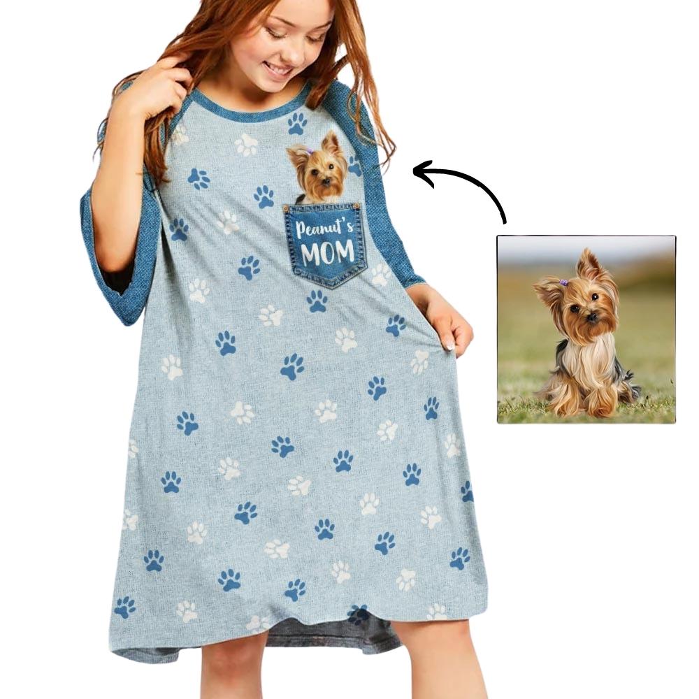 Personalized Pocket Dog Mom 3/4 Sleeve Custom Dress - Ideal for Every Occasion