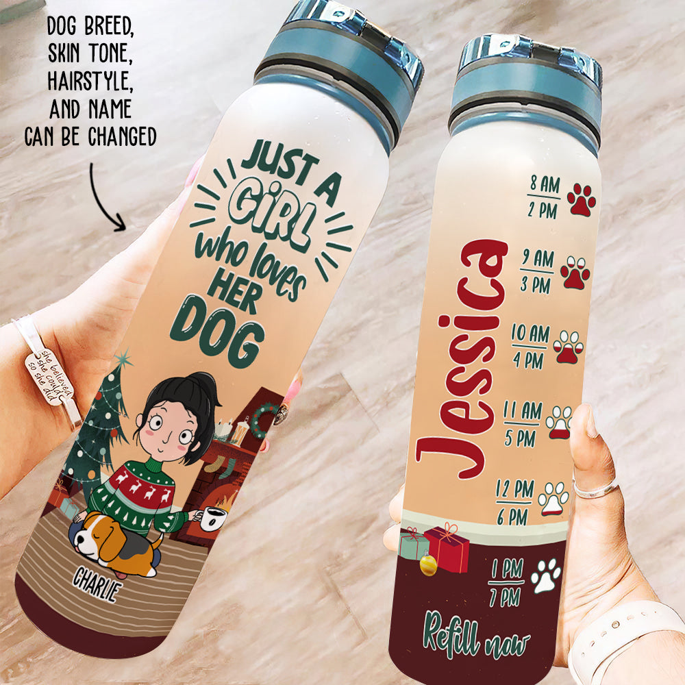Personalized Christmas Water Tracker Bottle for Dog - Loving Girls