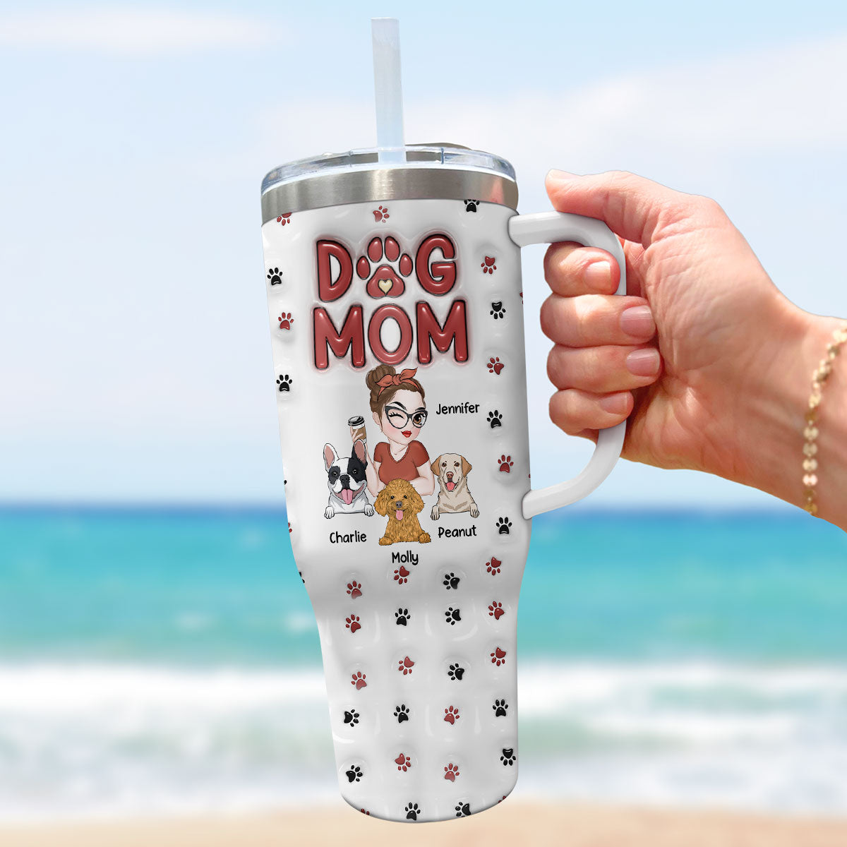 Personalized 3D Inflated Effect Printed 40 Oz Tumbler - Ideal for Dog Moms