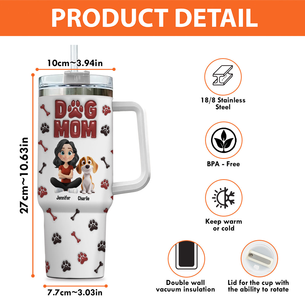 Lovely Dog Mama - Customizable 3D Inflated Effect Stainless Steel Tumbler