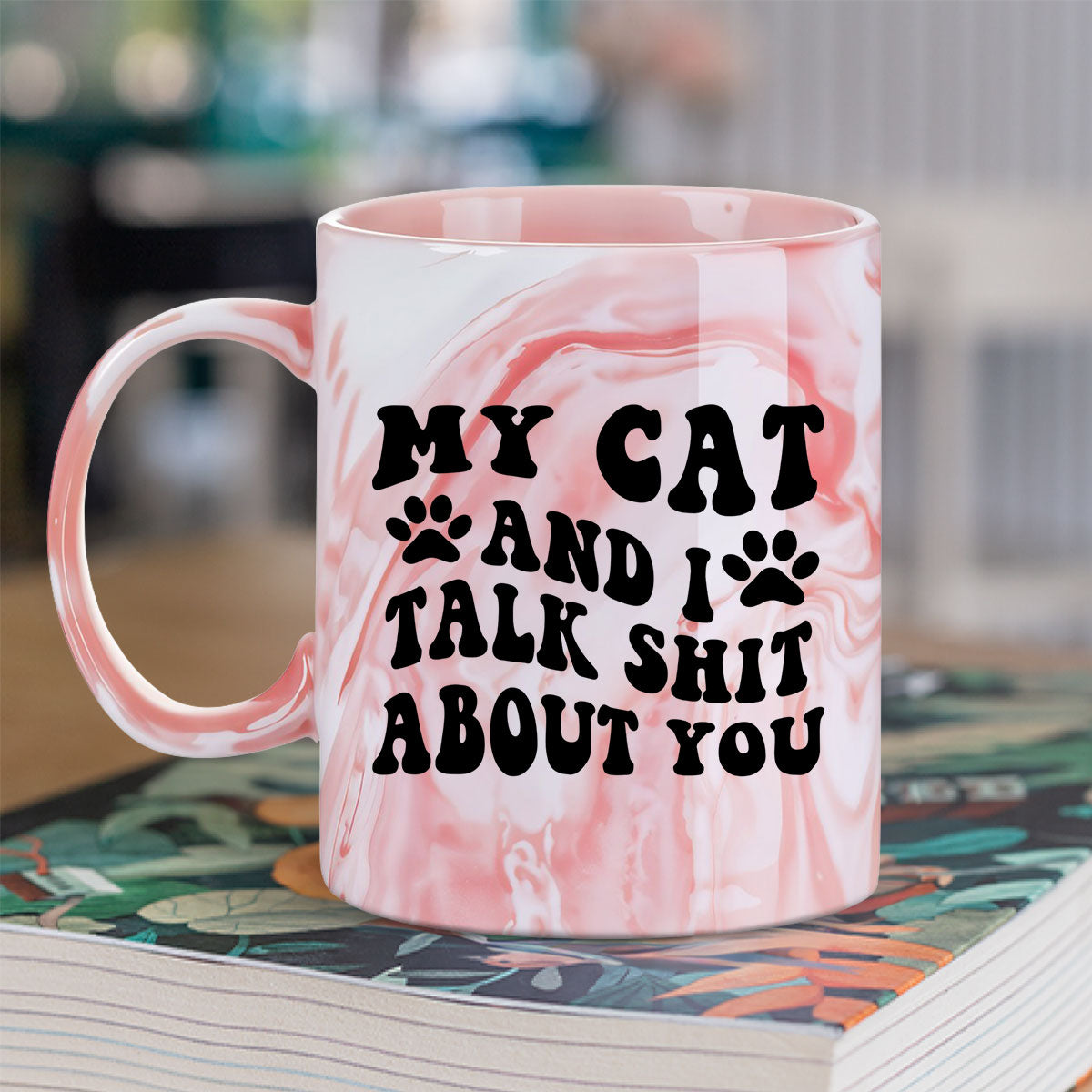 Personalized Pink Marble Mug for Sharing Your Thoughts