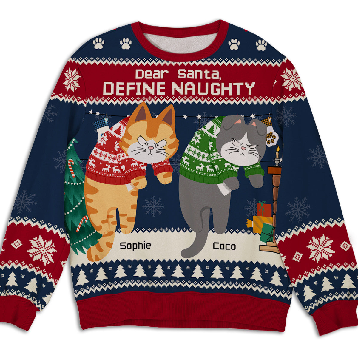 Personalized Hanging Cat Christmas All-Over-Print Unisex Sweatshirt