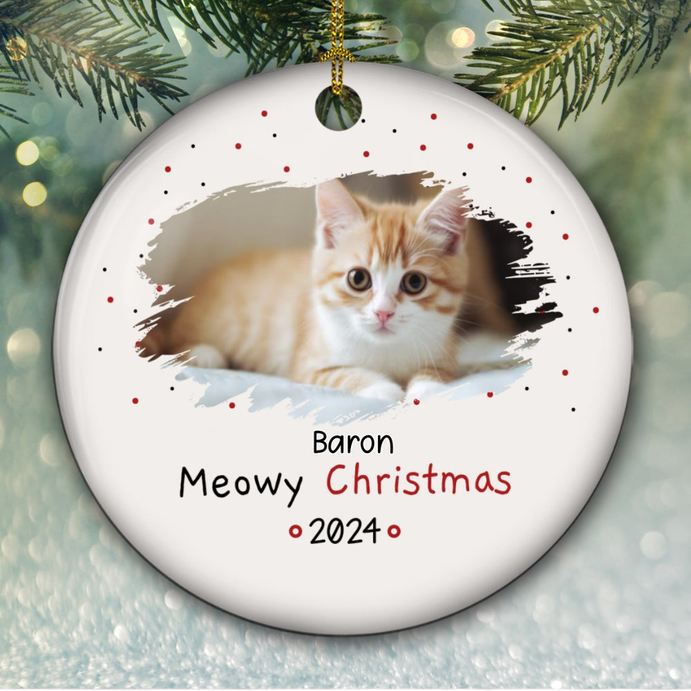 Meowy Personalized Custom Christmas Circle Ceramic Photo Ornament