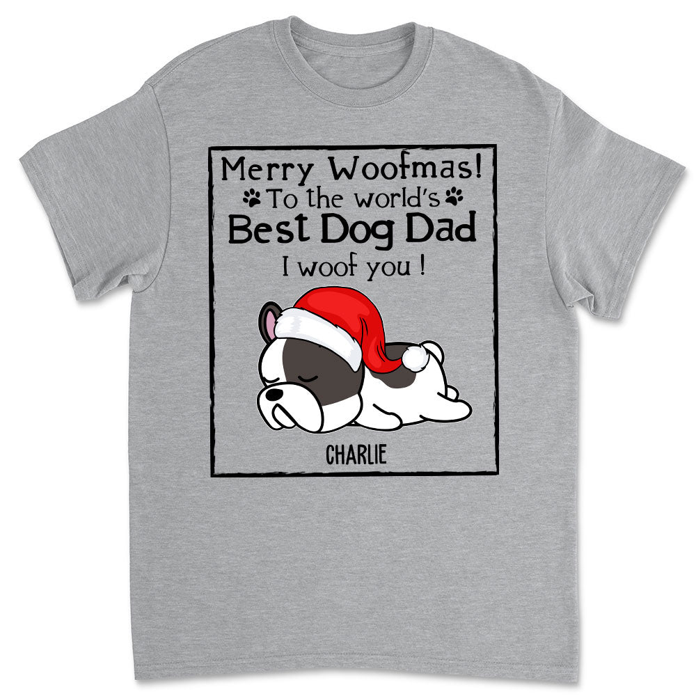 Personalized Woof Dog Dad Mom Christmas Unisex T-shirt - Ideal Gift for Pet Lovers