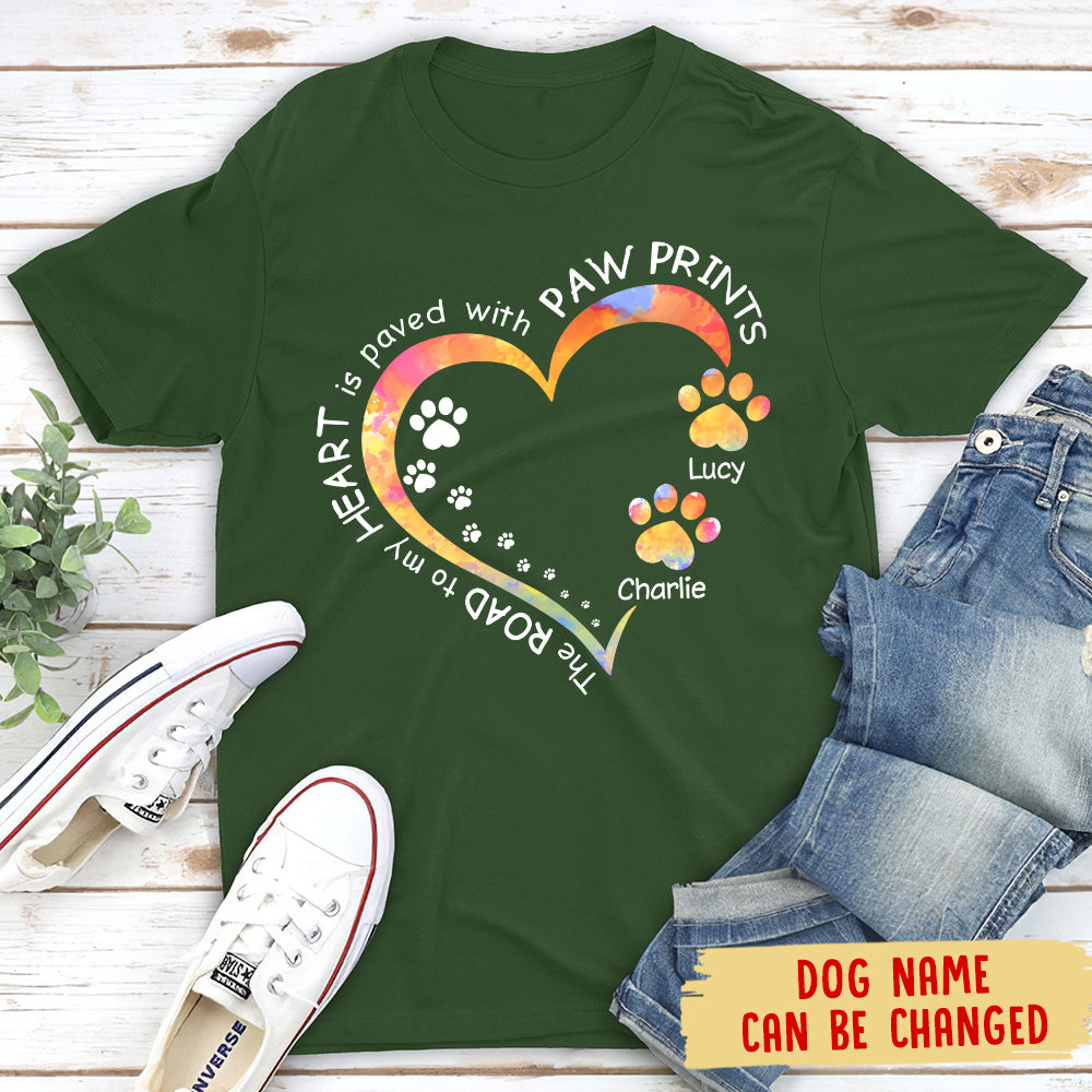 Personalized Unisex Paw Prints Heart T-shirt - Ideal Gift for Pet Lovers