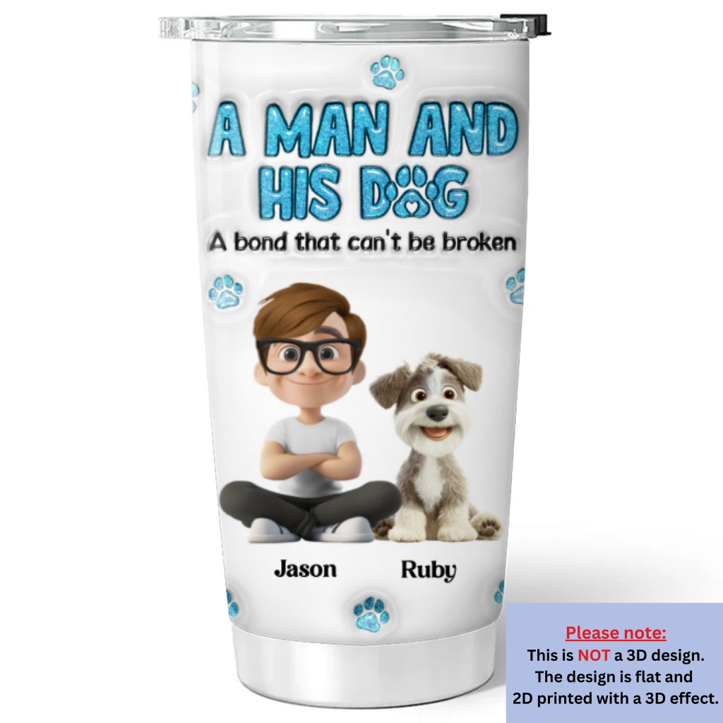 Personalized 3D Inflated Effect Stainless Steel Tumbler: A Man And His Dog Design