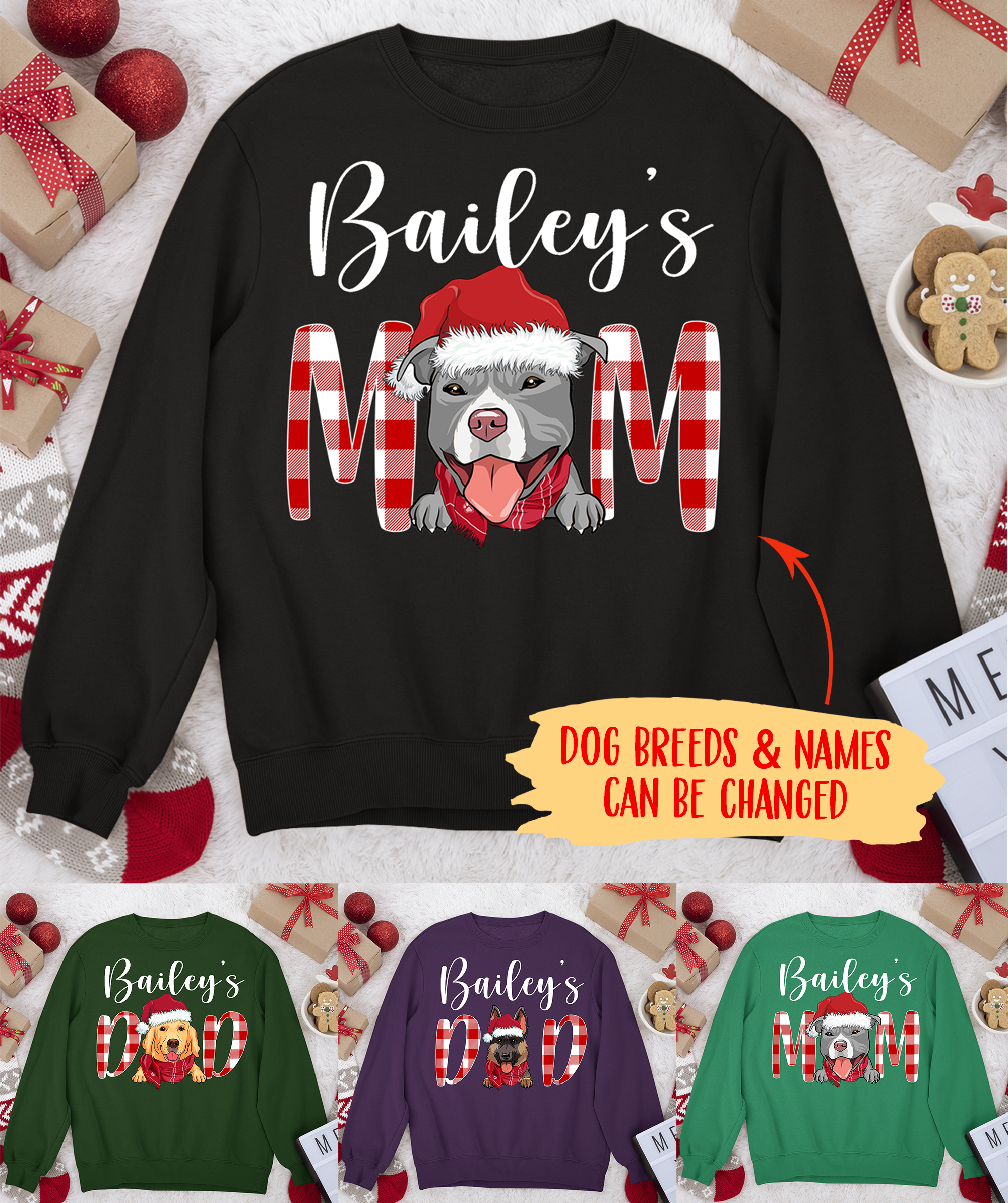 Personalized Custom Unisex Christmas Sweatshirt for Dog Moms and Dads