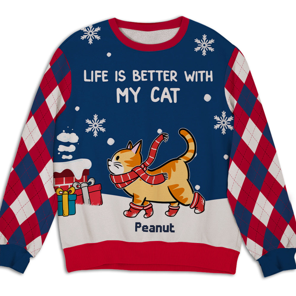 Personalized Custom All-Over-Print Cat on Roof Sweatshirt - Ideal Gift for Pet Lovers