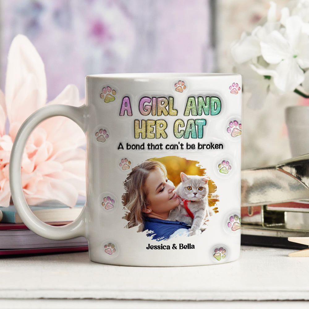 Personalized 3D Inflated Effect Mug with A Girl And Her Cat Photo