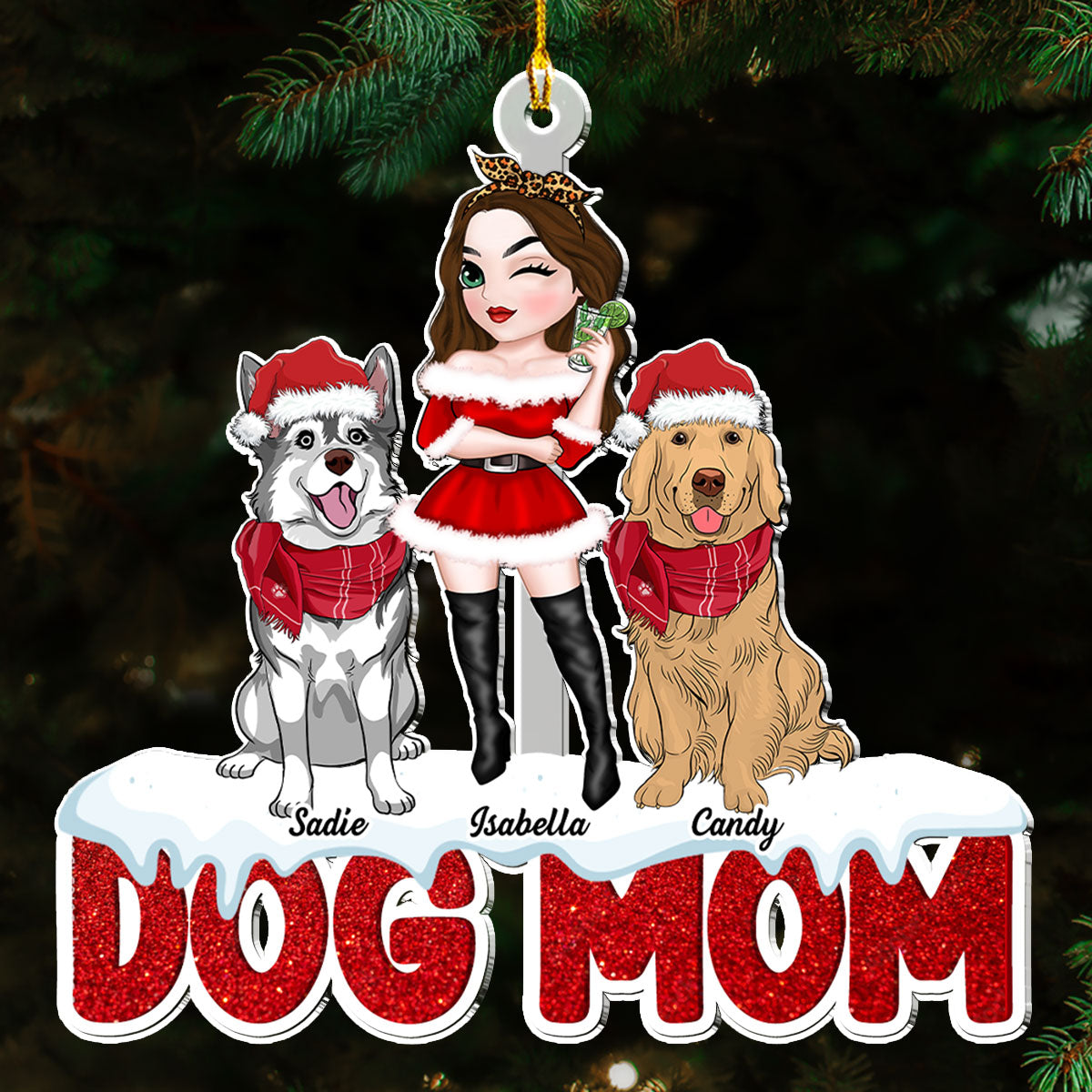 Customizable Dog Mom Christmas Acrylic Ornament - Personalized Keepsake