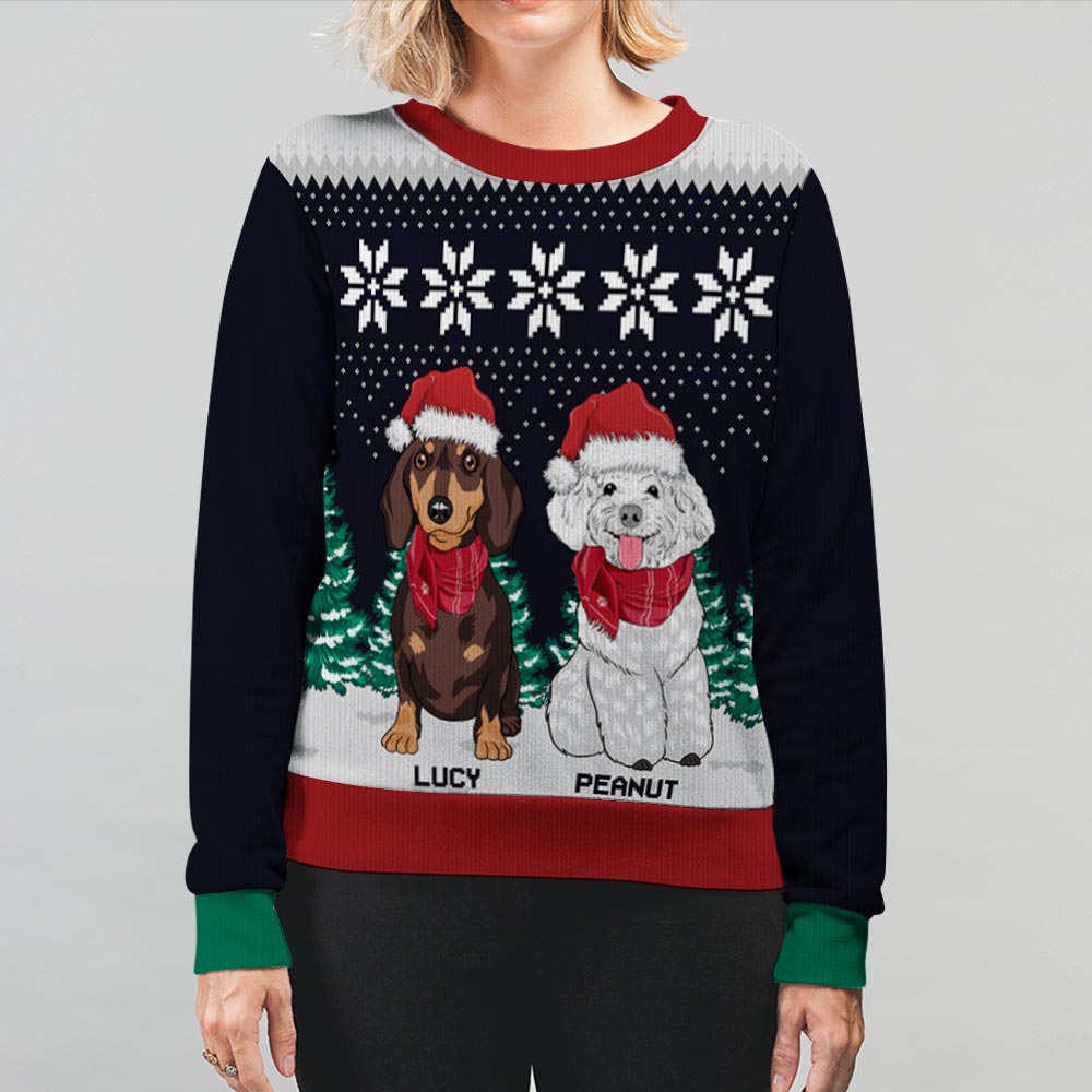 Personalized Custom All-Over-Print Dog and Christmas Tree Sweatshirt - Ideal Gift for Pet Lovers