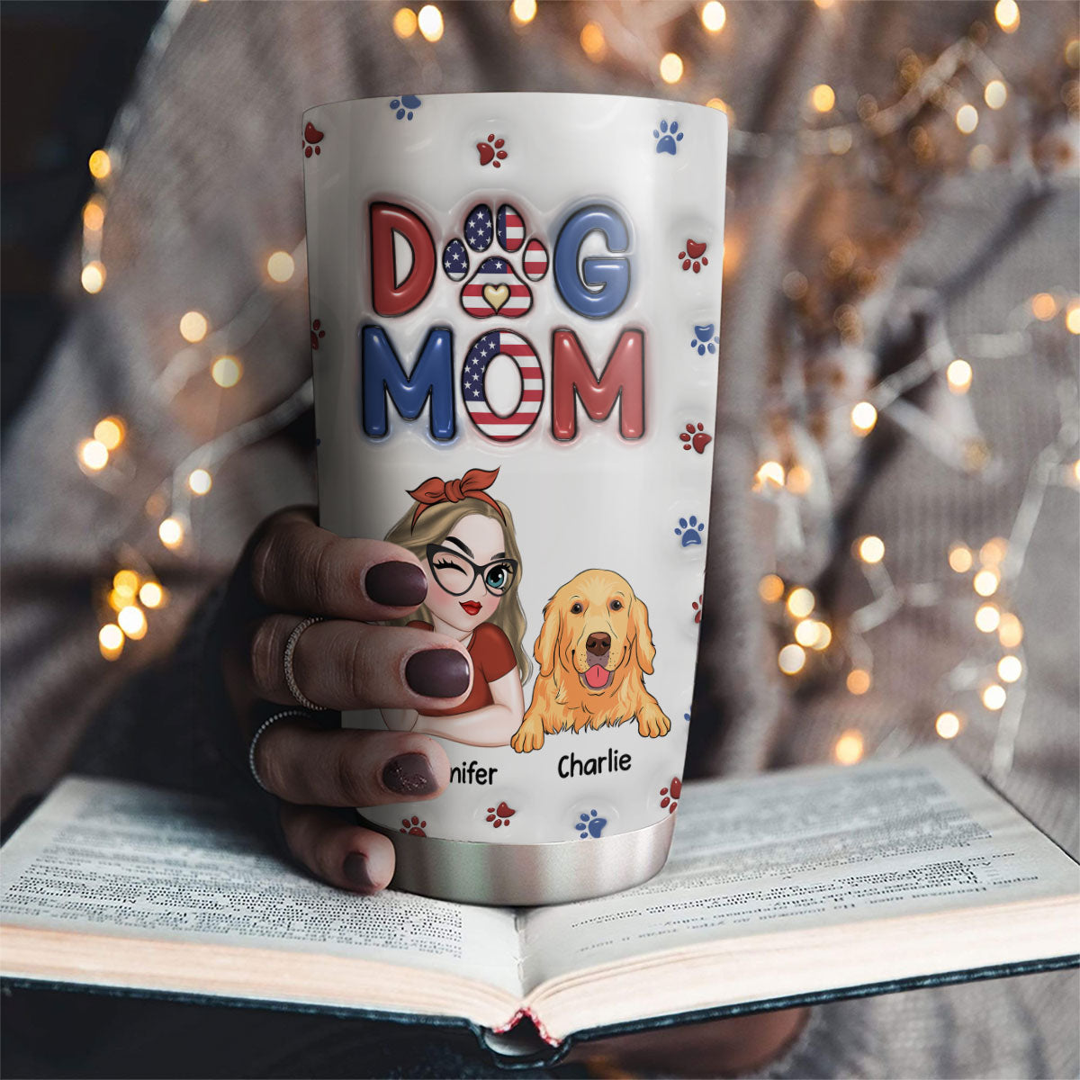 Personalized 3D Inflated Effect Tumbler - Lovely Dog Mom Version 3