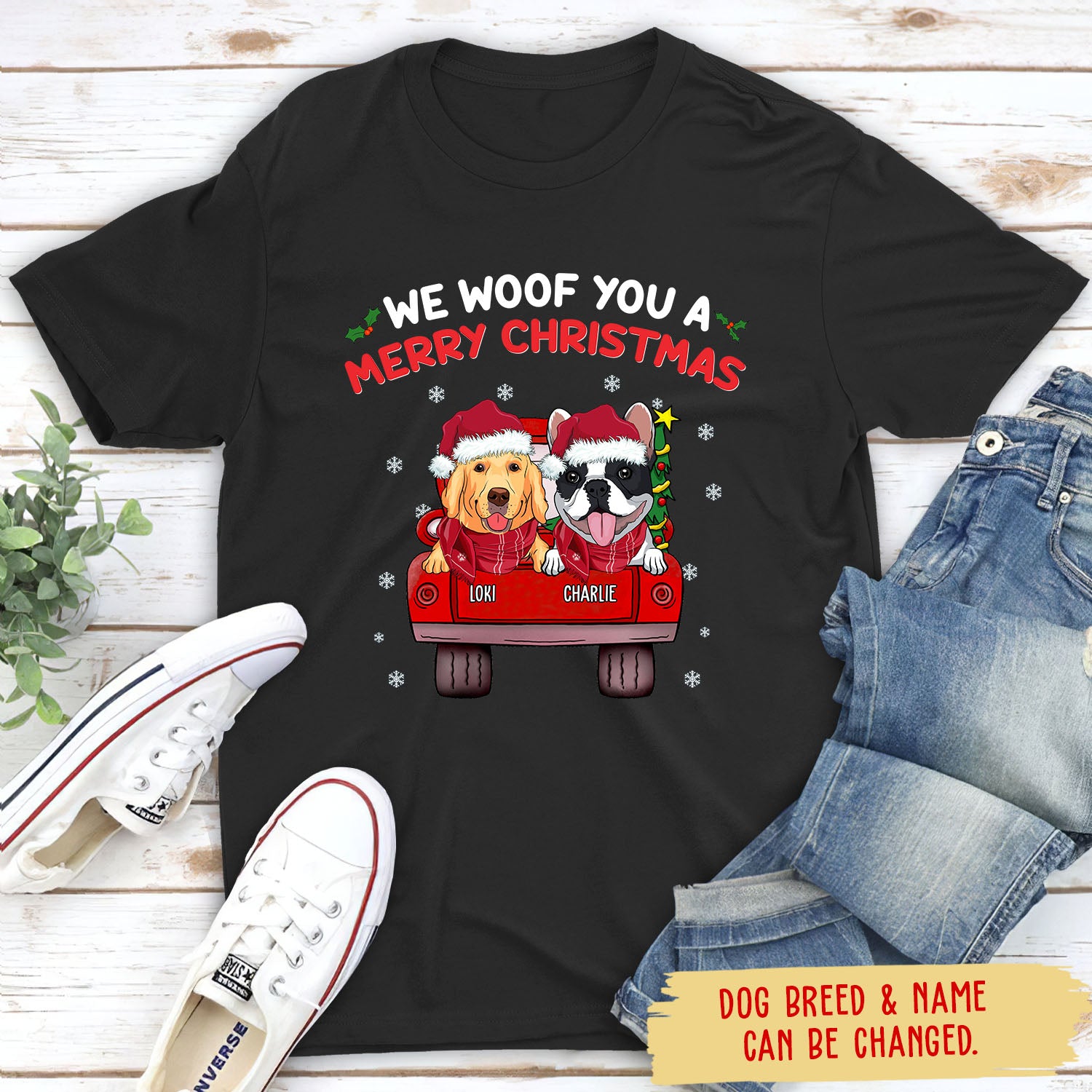 Woof You A Merry Christmas - Customizable Unisex Pet Lover's Christmas T-shirt