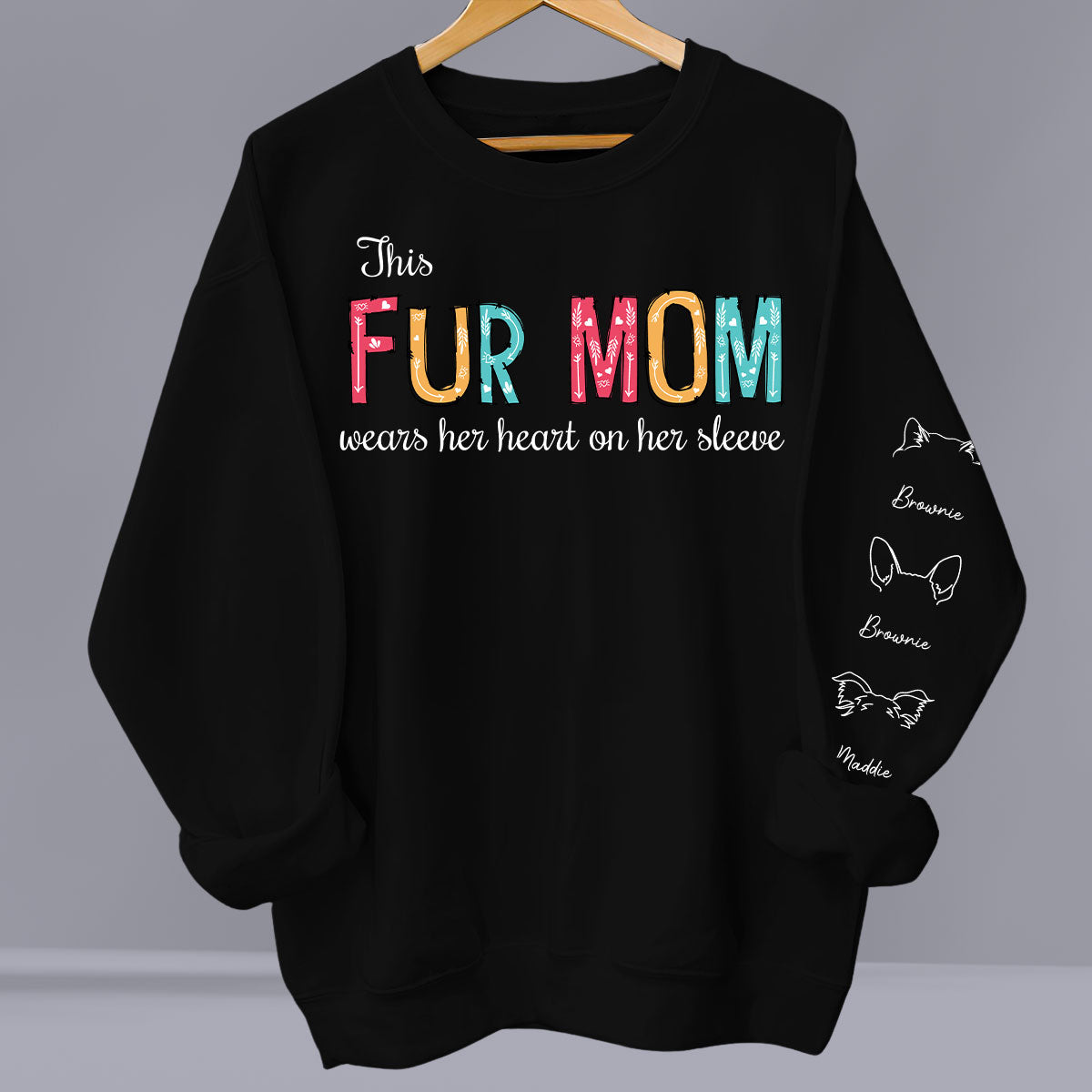 Personalized Pet Mom and Dad Hearts on Sleeve Custom Sweatshirt - Ideal Gift for Pet Lovers