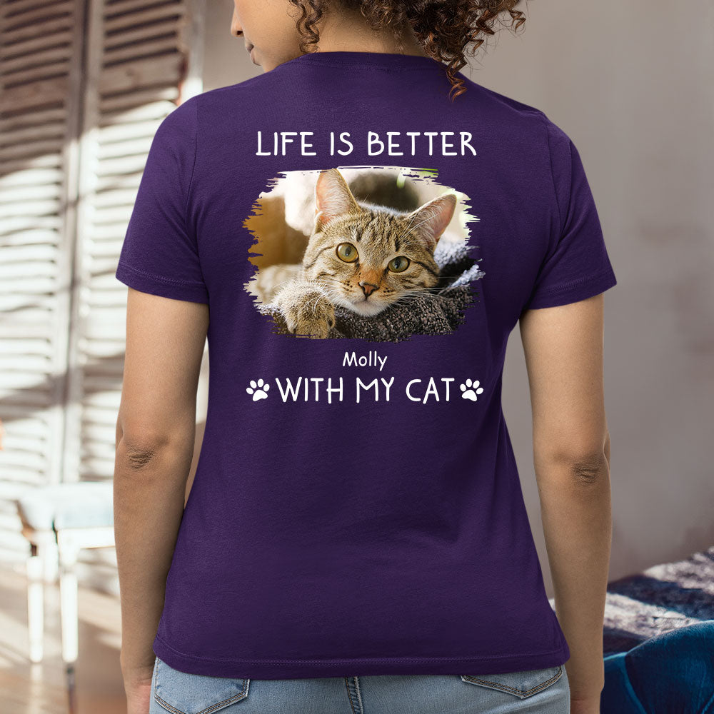 Personalized Better With Cats Photo Women's T-shirt - Ideal Gift for Pet Lovers