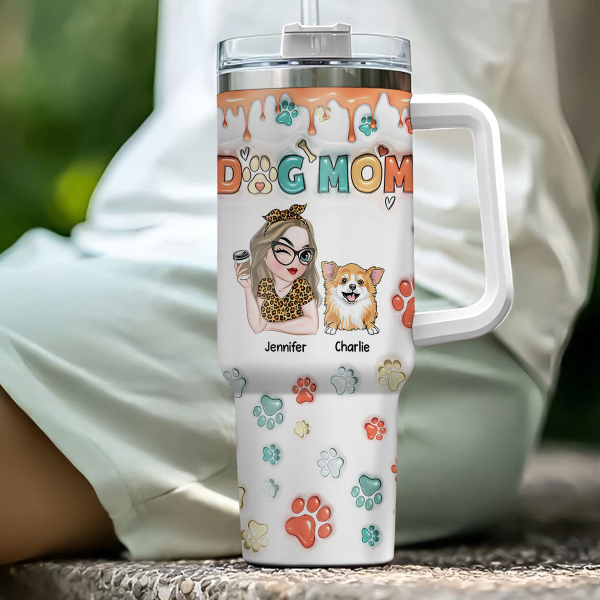 Personalized 3D Inflated Effect Printed 40 Oz Tumbler - Perfect for Dog Moms