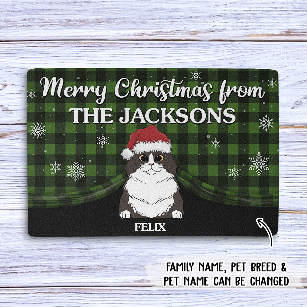 Customizable Merry Christmas Family Doormat with Personalized Dog Picture