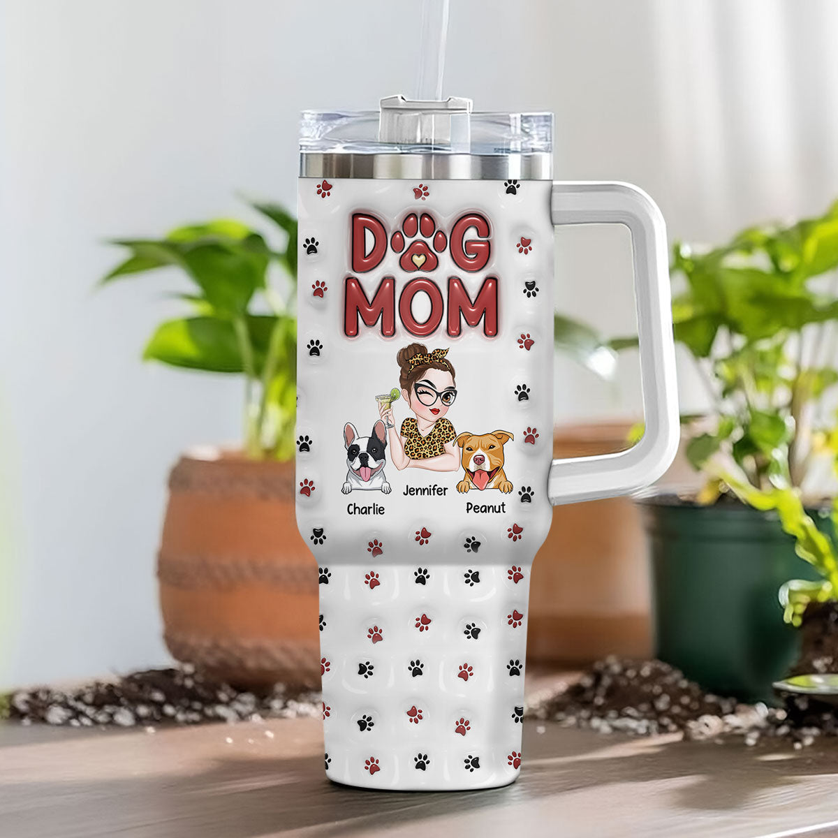 Personalized 3D Inflated Effect Printed 40 Oz Tumbler - Ideal for Dog Moms