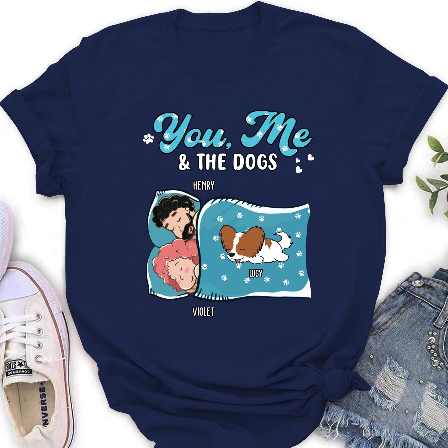 Personalized 'You, Me, and the Dogs' Sleepshirt - Custom Women's T-shirt