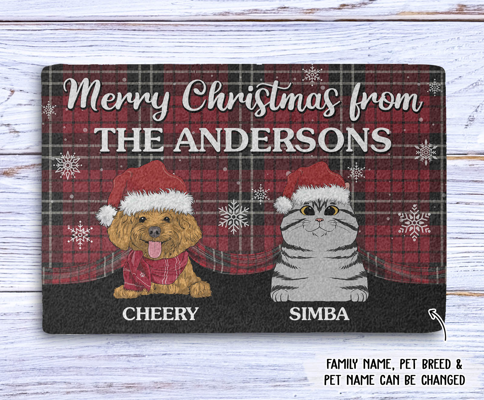 Customizable Merry Christmas Family Doormat with Personalized Dog Picture