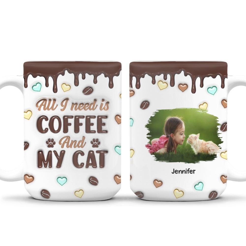 Personalized 3D Inflated Effect Coffee & Cat Photo Mug
