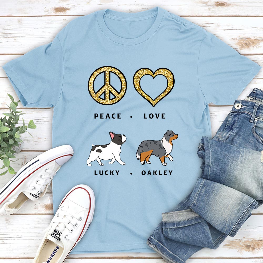 Peace Love Dog Pattern Personalized Custom Unisex T - shirt for Pet Lovers