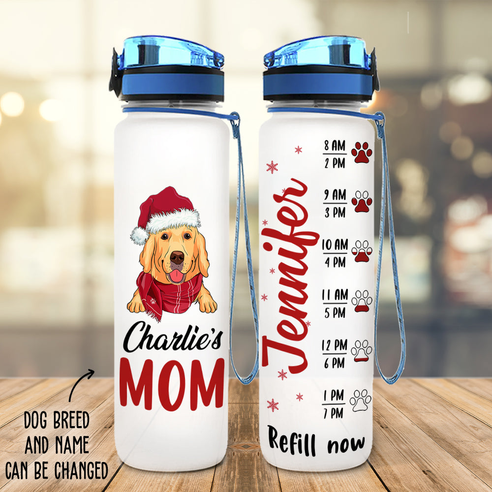 Personalized Dog Mom Christmas Water Tracker Bottle - Ideal Gift for Pet Lovers