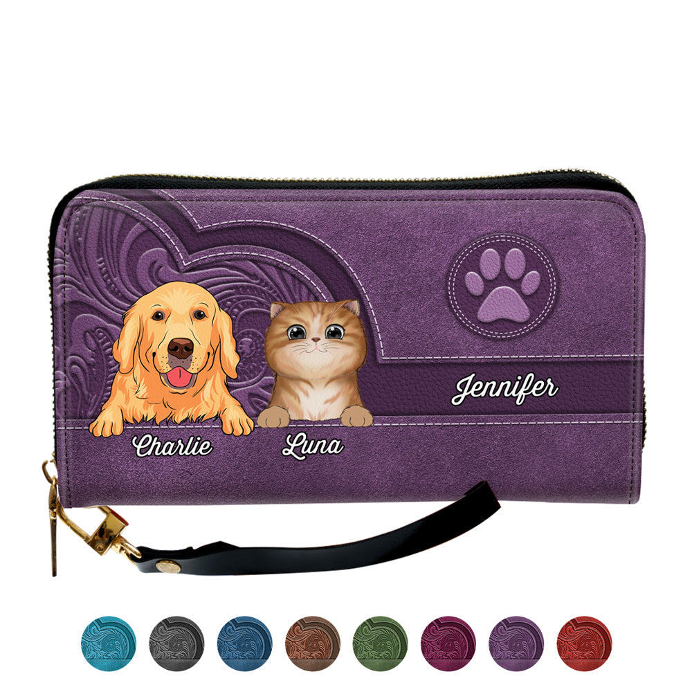 Personalized Custom Leather Wallet with Cute Dogs and Cats Aesthetic Pattern