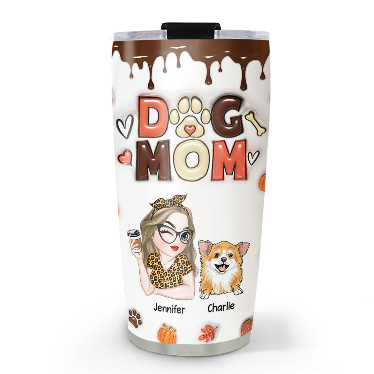 Personalized Custom 3D Inflated Effect Fall Tumbler for Dog Moms