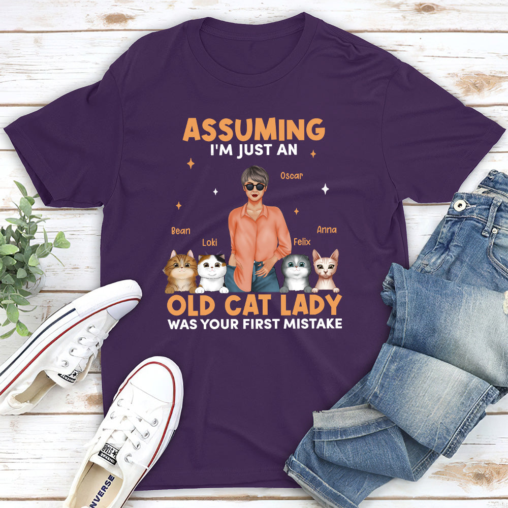 Personalized 'Just An Old Cat Lady' Unisex T - shirt: Ideal Gift for Pet Lovers
