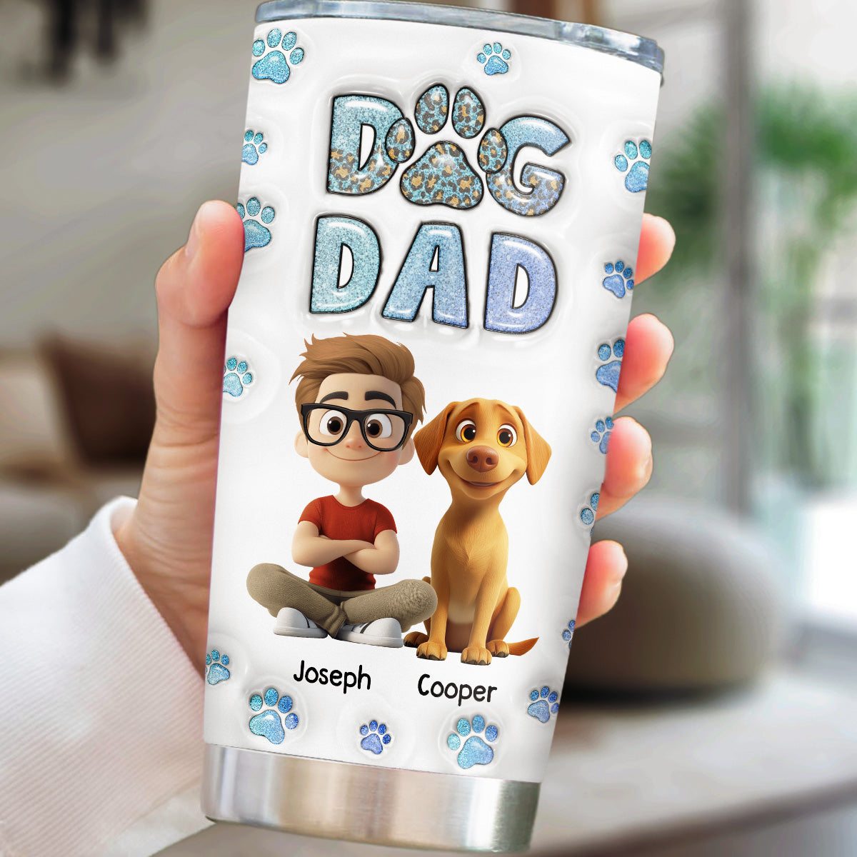 Personalized 3D Inflated Effect Dog Dad Chibi Tumbler - Ideal for All Occasions