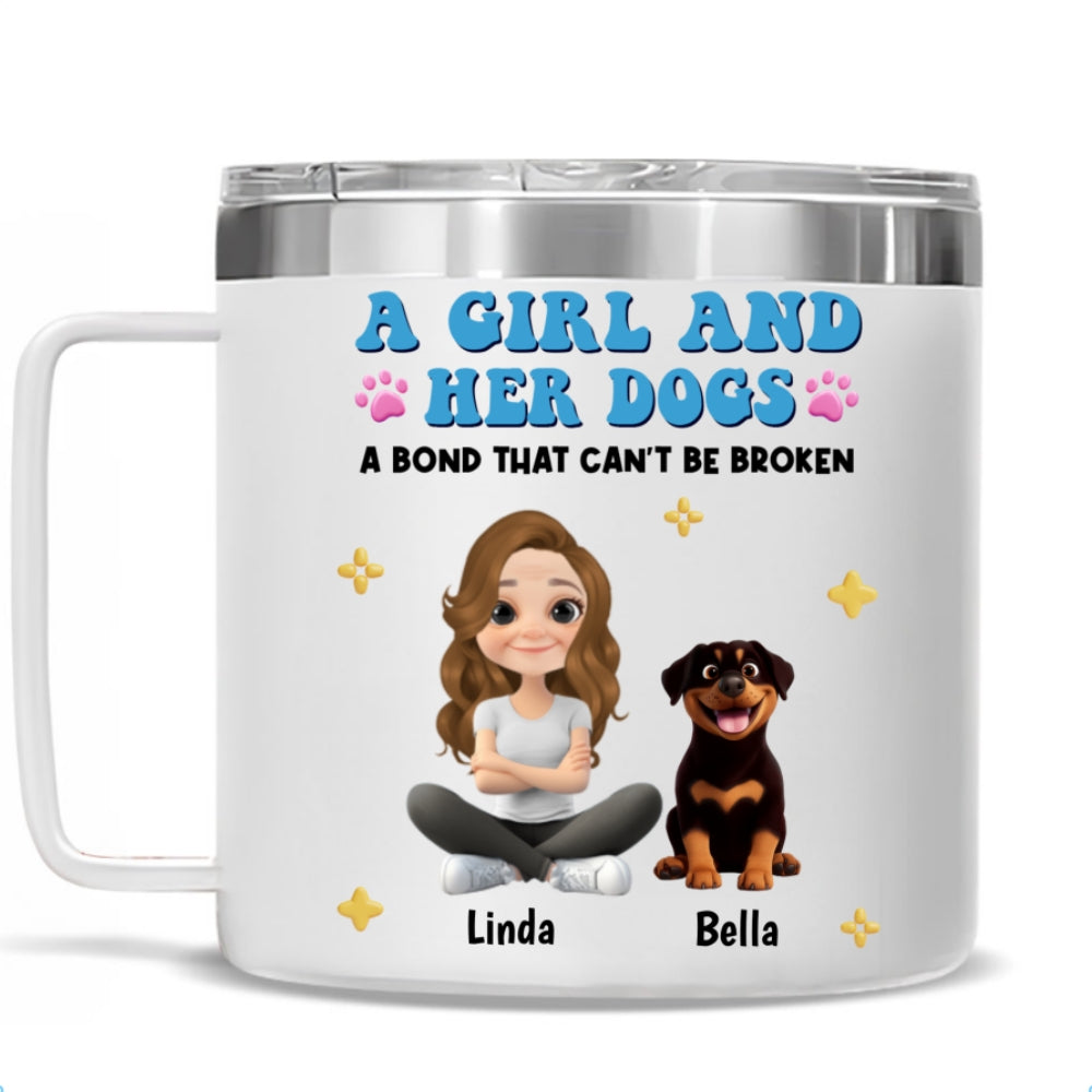 Personalized 14oz Stainless Steel Tumbler with Handle - A Girl And Her Dogs Design