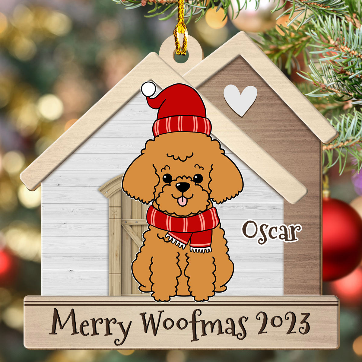 Personalized One - Layered Dog in Happy House Wood Ornament