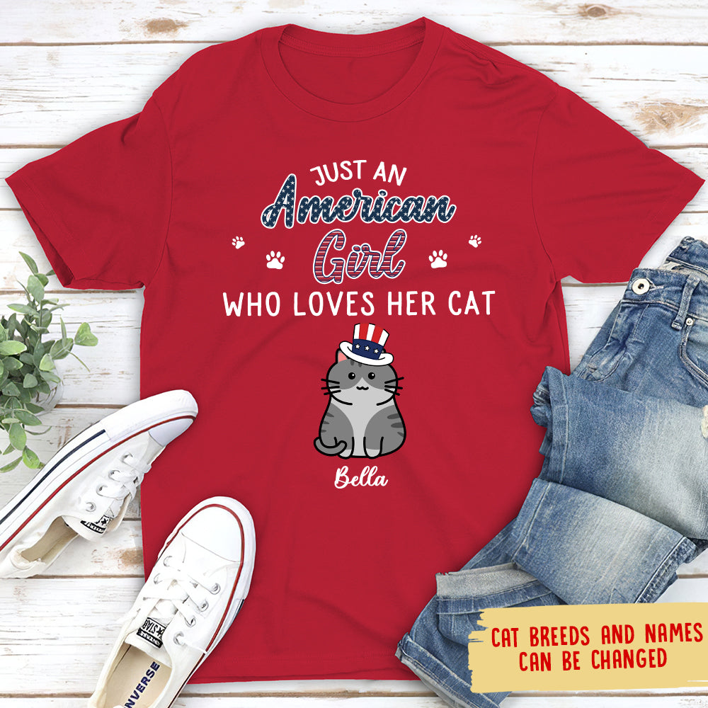 Customizable Unisex T-shirt for American Cat-Loving Girls